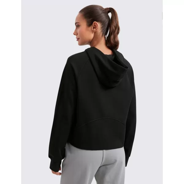 CRZ YOGA Womens Fleece Mock Neck Hoodie Oversized Pullover Long Sleeve Casual Workout Hooded Sweatshirts with Thumb HoleBlack