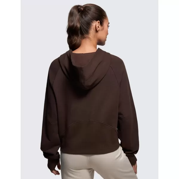 CRZ YOGA Womens Fleece Mock Neck Hoodie Oversized Pullover Long Sleeve Casual Workout Hooded Sweatshirts with Thumb HoleHot Fudge Brown