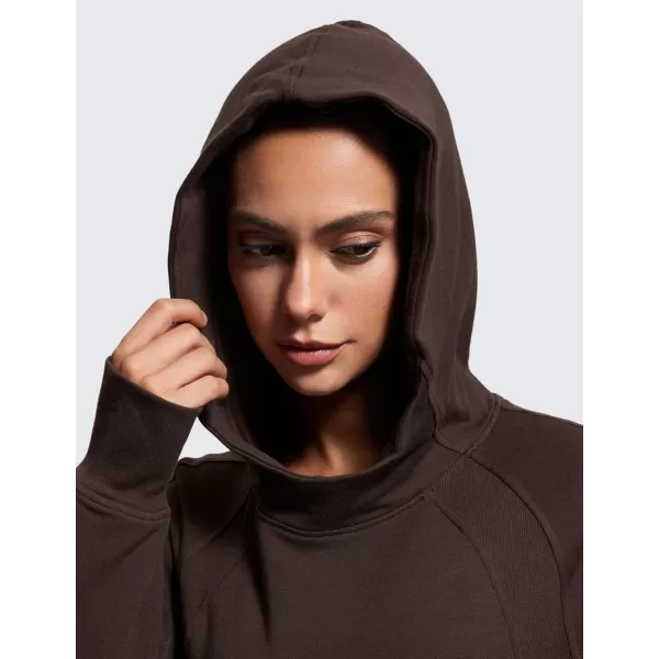 CRZ YOGA Womens Fleece Mock Neck Hoodie Oversized Pullover Long Sleeve Casual Workout Hooded Sweatshirts with Thumb HoleHot Fudge Brown