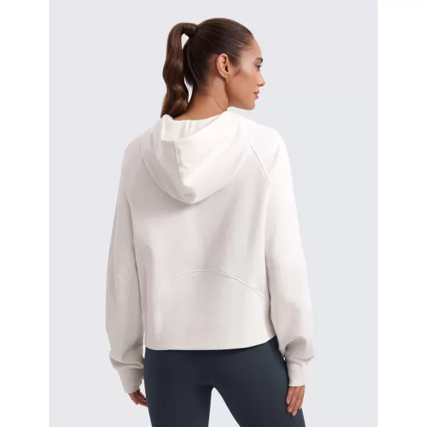 CRZ YOGA Womens Fleece Mock Neck Hoodie Oversized Pullover Long Sleeve Casual Workout Hooded Sweatshirts with Thumb HoleMilky White Bone