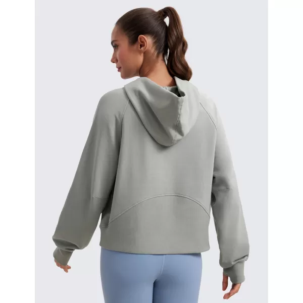 CRZ YOGA Womens Fleece Mock Neck Hoodie Oversized Pullover Long Sleeve Casual Workout Hooded Sweatshirts with Thumb HoleSterling