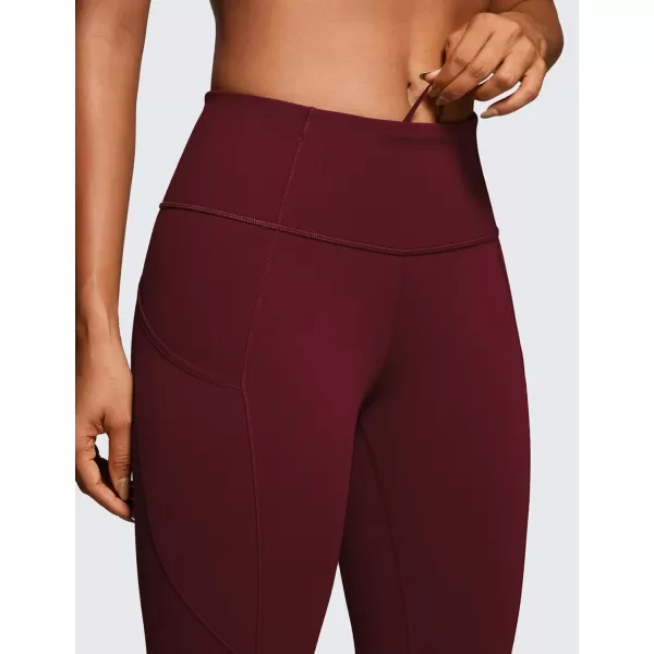 CRZ YOGA Womens Naked Feeling Workout Leggings 25 Inches  High Waisted Yoga Pants with Side Pockets Running TightsRed Merlot