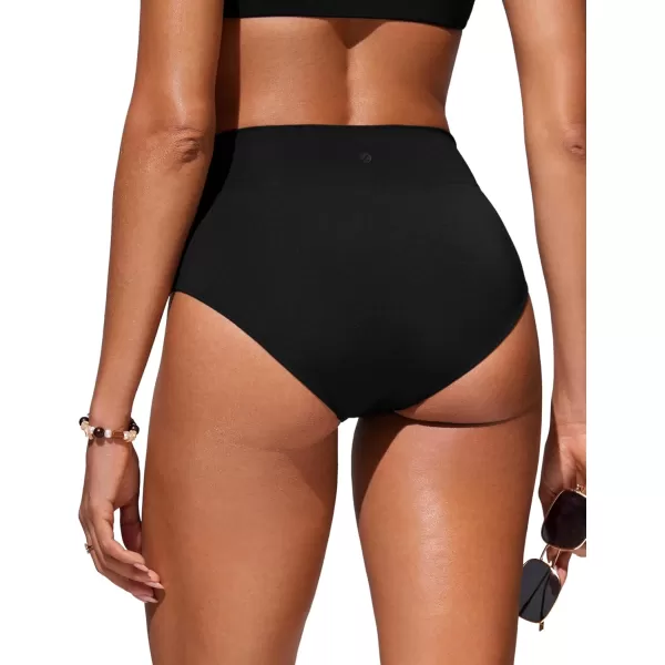 CRZ YOGA Womens V Cut Bikini Bottom High Waisted Cross Front Bathing Swimsuit Bottoms Full Coverage Swim BottomsBlack