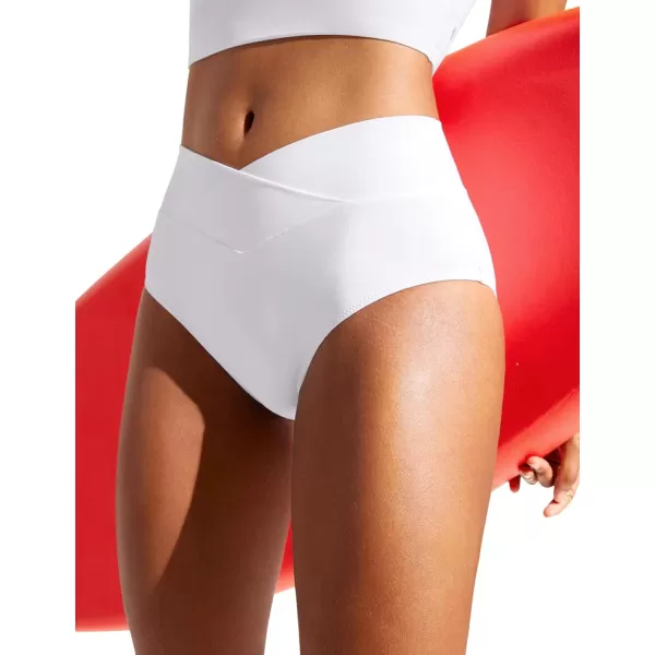 CRZ YOGA Womens V Cut Bikini Bottom High Waisted Cross Front Bathing Swimsuit Bottoms Full Coverage Swim BottomsWhite