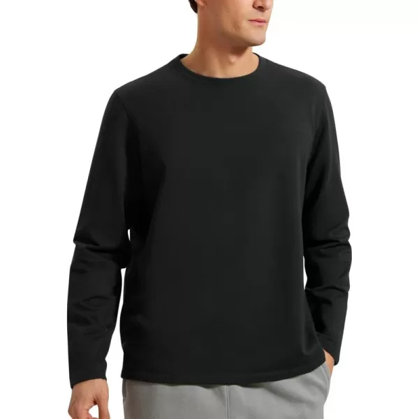 CRZ YOGA Fleece Crewneck Sweatshirt for Men Long Sleeve Breathable Workout Casual Pullover Basic SweatshirtsBlack