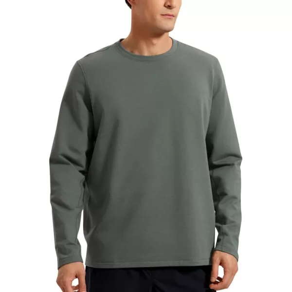 CRZ YOGA Fleece Crewneck Sweatshirt for Men Long Sleeve Breathable Workout Casual Pullover Basic SweatshirtsGrey Sage