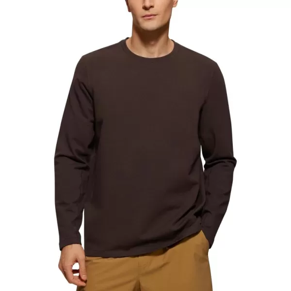 CRZ YOGA Fleece Crewneck Sweatshirt for Men Long Sleeve Breathable Workout Casual Pullover Basic SweatshirtsHot Fudge Brown