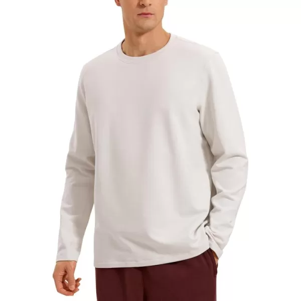 CRZ YOGA Fleece Crewneck Sweatshirt for Men Long Sleeve Breathable Workout Casual Pullover Basic SweatshirtsMilky White