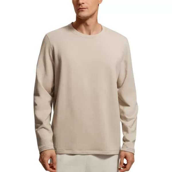 CRZ YOGA Fleece Crewneck Sweatshirt for Men Long Sleeve Breathable Workout Casual Pullover Basic SweatshirtsMojave Tan