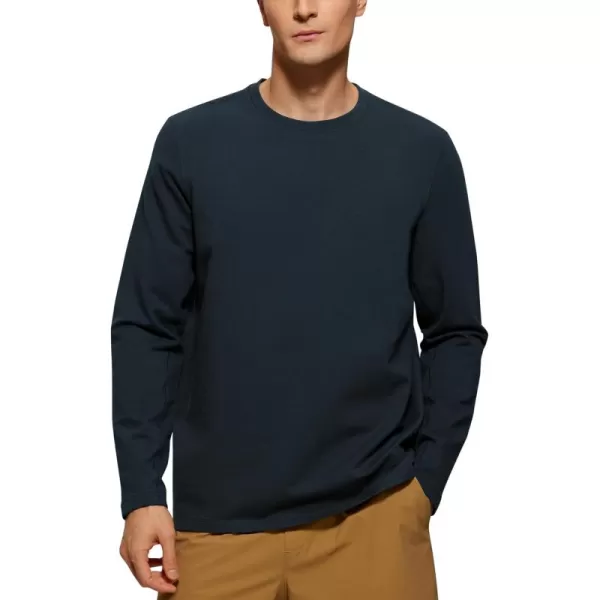 CRZ YOGA Fleece Crewneck Sweatshirt for Men Long Sleeve Breathable Workout Casual Pullover Basic SweatshirtsTrue Navy