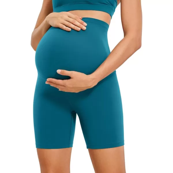 CRZ YOGA Womens Butterluxe Maternity Yoga Shorts 6quot  Over The Belly Pregnancy Workout Athletic Biker ShortsBorealis Green