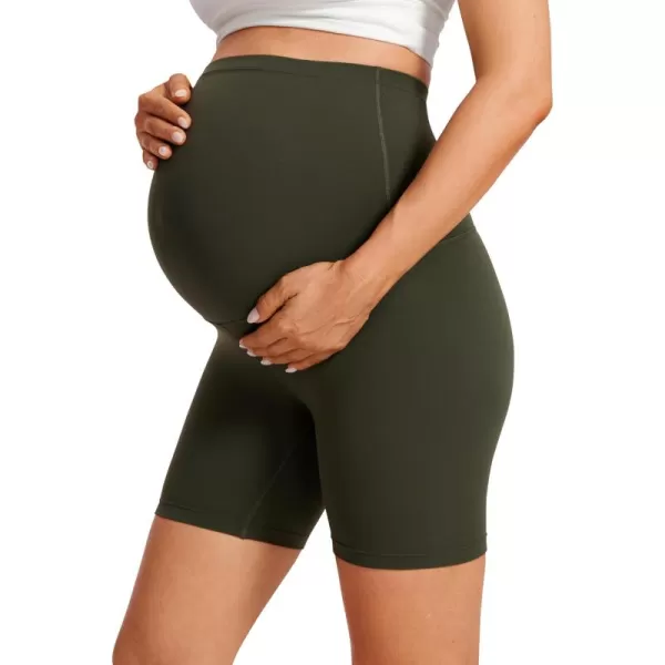 CRZ YOGA Womens Butterluxe Maternity Yoga Shorts 6quot  Over The Belly Pregnancy Workout Athletic Biker ShortsOlive Green