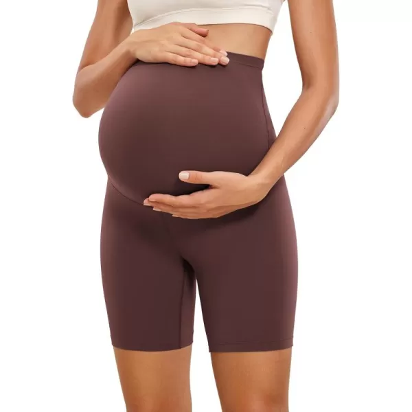 CRZ YOGA Womens Butterluxe Maternity Yoga Shorts 6quot  Over The Belly Pregnancy Workout Athletic Biker ShortsTaupe