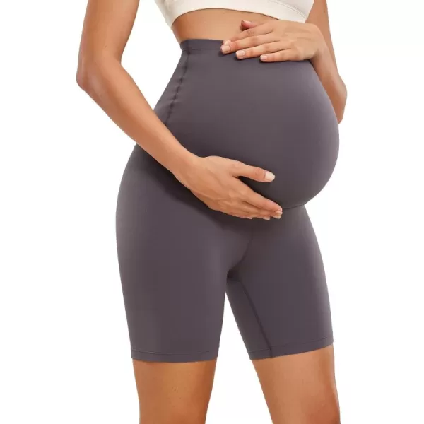 CRZ YOGA Womens Butterluxe Maternity Yoga Shorts 6quot  Over The Belly Pregnancy Workout Athletic Biker ShortsTornado Grey