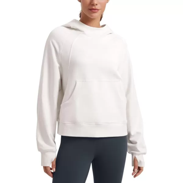 CRZ YOGA Womens Fleece Mock Neck Hoodie Oversized Pullover Long Sleeve Casual Workout Hooded Sweatshirts with Thumb HoleMilky White Bone