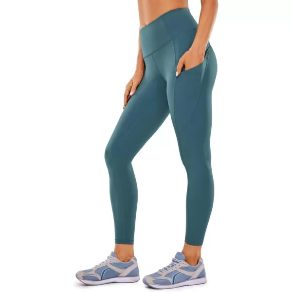 CRZ YOGA Womens Naked Feeling Workout Leggings 25 Inches  High Waisted Yoga Pants with Side Pockets Running TightsPetrol Blue