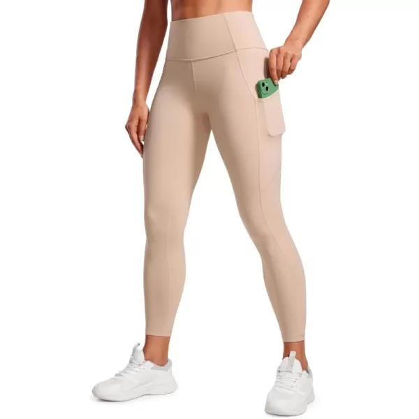 CRZ YOGA Womens Naked Feeling Workout Leggings 25 Inches  High Waisted Yoga Pants with Side Pockets Running TightsRaw Linen