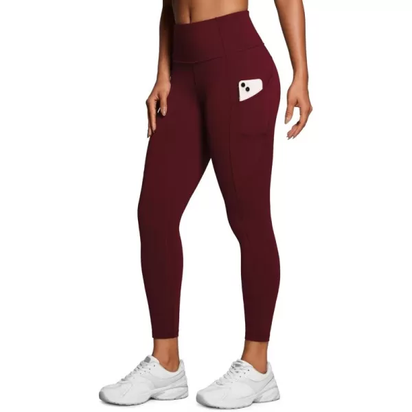 CRZ YOGA Womens Naked Feeling Workout Leggings 25 Inches  High Waisted Yoga Pants with Side Pockets Running TightsRed Merlot