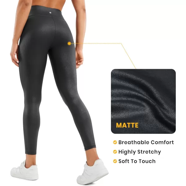 CRZ YOGA Butterluxe Womens Matte Faux Leather Leggings 25quot  No Front Seam High Waist Stretch Tights Pleather PantsBlack Foil Pattern