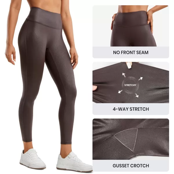 CRZ YOGA Butterluxe Womens Matte Faux Leather Leggings 25quot  No Front Seam High Waist Stretch Tights Pleather PantsHot Fudge Brown Foil Pattern