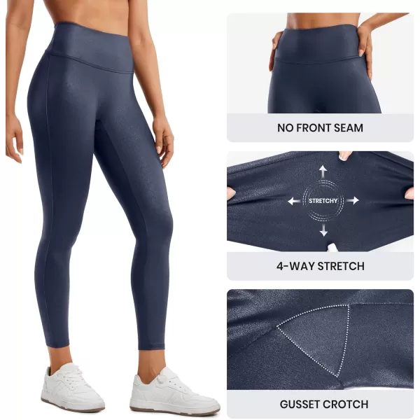 CRZ YOGA Butterluxe Womens Matte Faux Leather Leggings 25quot  No Front Seam High Waist Stretch Tights Pleather PantsReal Navy Foil Pattern