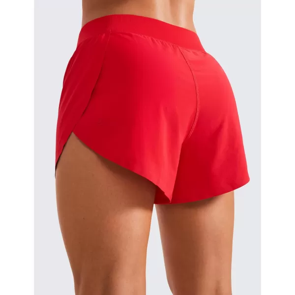 CRZ YOGA Mid Waisted Dolphin Athletic Shorts for Women 4quot Lightweight High Split Gym Workout Shorts with Liner Quick DryDeep Red