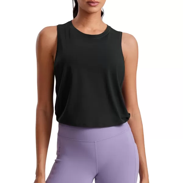 CRZ YOGA Pima Cotton Cropped Tank Tops for Women  Sleeveless Sports Shirts Athletic Yoga Running Gym Workout Crop TopsBlack