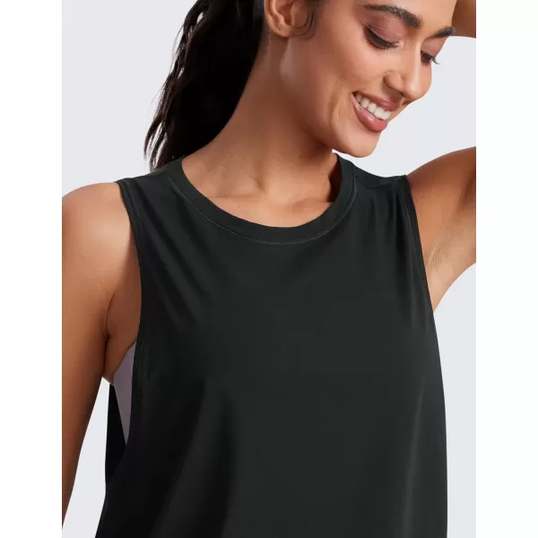 CRZ YOGA Pima Cotton Cropped Tank Tops for Women  Sleeveless Sports Shirts Athletic Yoga Running Gym Workout Crop TopsBlack