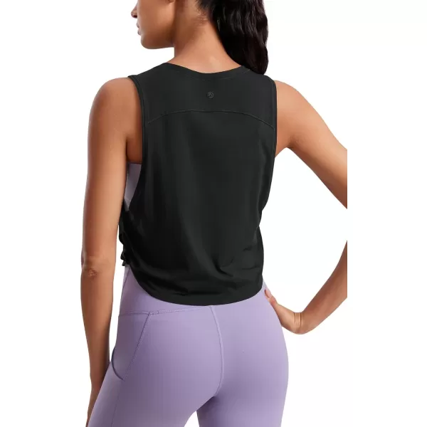 CRZ YOGA Pima Cotton Cropped Tank Tops for Women  Sleeveless Sports Shirts Athletic Yoga Running Gym Workout Crop TopsBlack