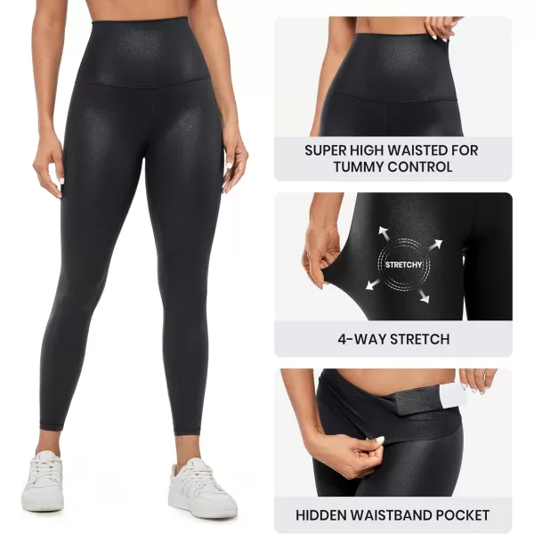 CRZ YOGA Super High Waisted Butterluxe Workout Leggings 25  Over Belly Buttery Soft Full Length Yoga Pants for WomenFaux Leather Black