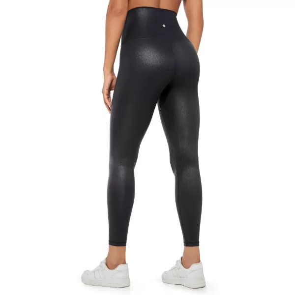 CRZ YOGA Super High Waisted Butterluxe Workout Leggings 25  Over Belly Buttery Soft Full Length Yoga Pants for WomenFaux Leather Black