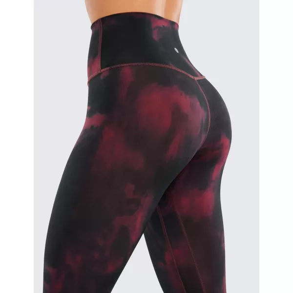 CRZ YOGA Womens Butterluxe High Waisted Yoga Leggings 25quot  Double Seamed Buttery Soft Comfy Athletic Gym Workout PantsBurgundy Tie Dye Flowers