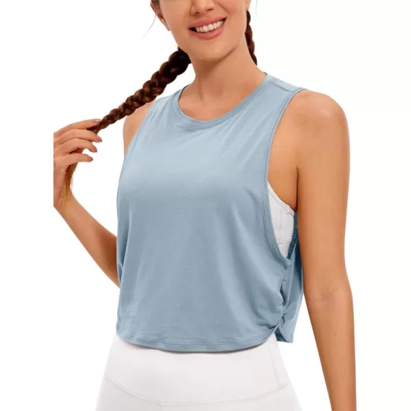 CRZ YOGA Pima Cotton Cropped Tank Tops for Women  Sleeveless Sports Shirts Athletic Yoga Running Gym Workout Crop TopsDeep Armholecambric Blue