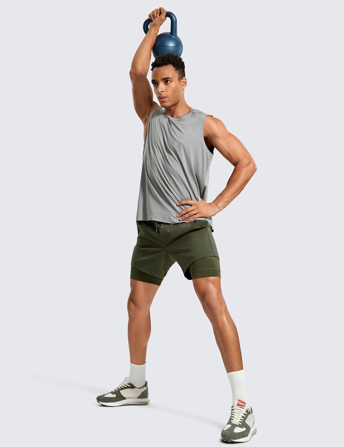 CRZ YOGA 2 in 1 Mens Athletic Shorts 5 with Liner Quick Dry Lightweight Running Sports Gym Shorts with PocketsDark Olive