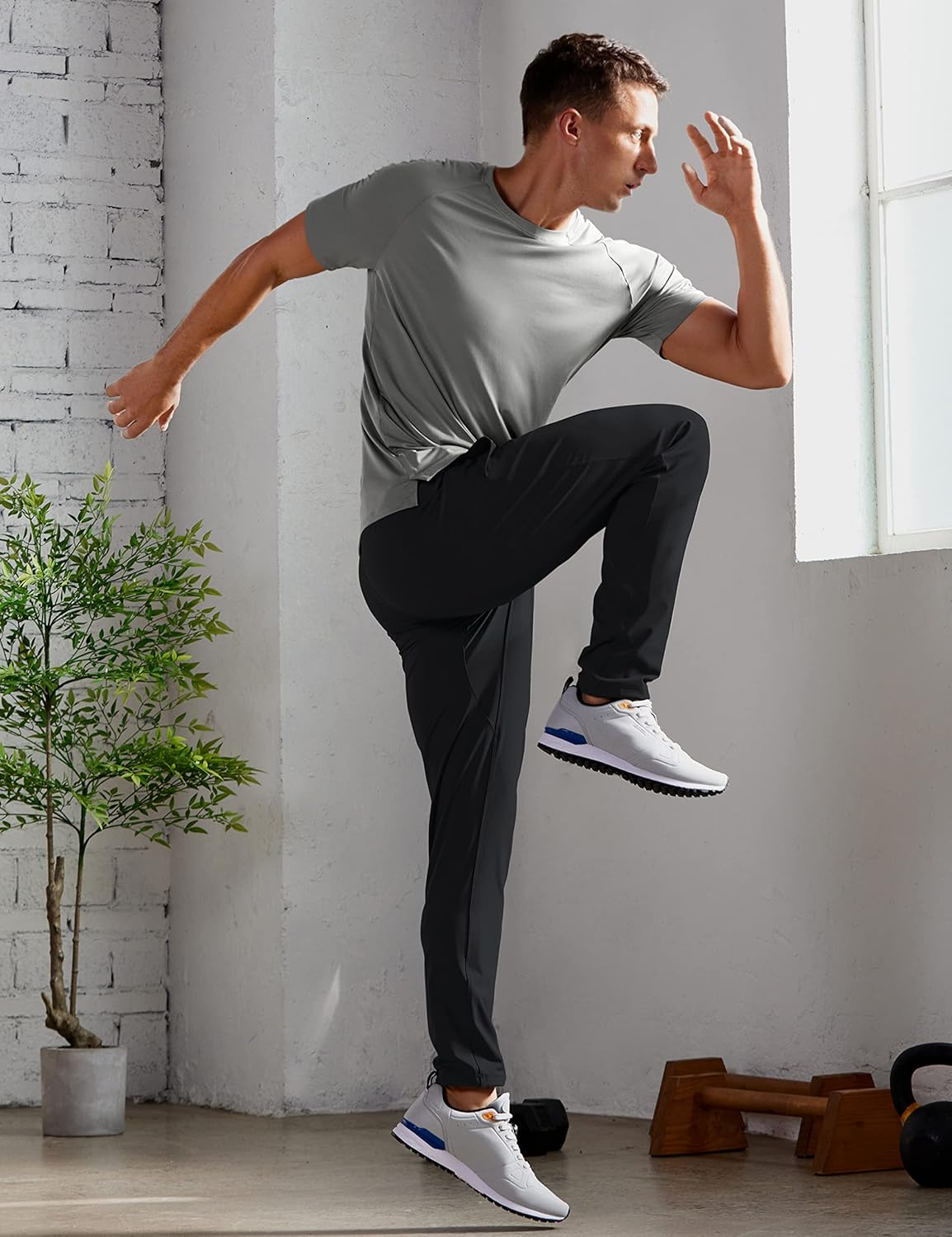 CRZ YOGA 4Way Stretch Athletic Pants for Men 30quot Workout Lounge Casual Work Jogger Pants with Zip PocketBlack