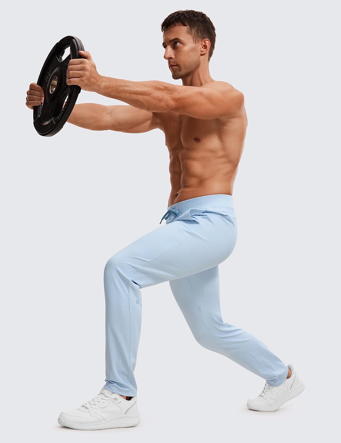 CRZ YOGA 4Way Stretch Athletic Pants for Men 30quot Workout Lounge Casual Work Jogger Pants with Zip PocketChambray Blue
