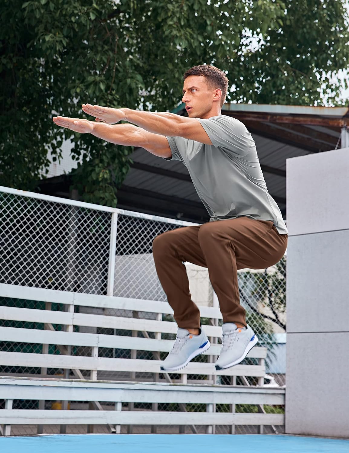 CRZ YOGA 4Way Stretch Athletic Pants for Men 30quot Workout Lounge Casual Work Jogger Pants with Zip PocketDark Brown