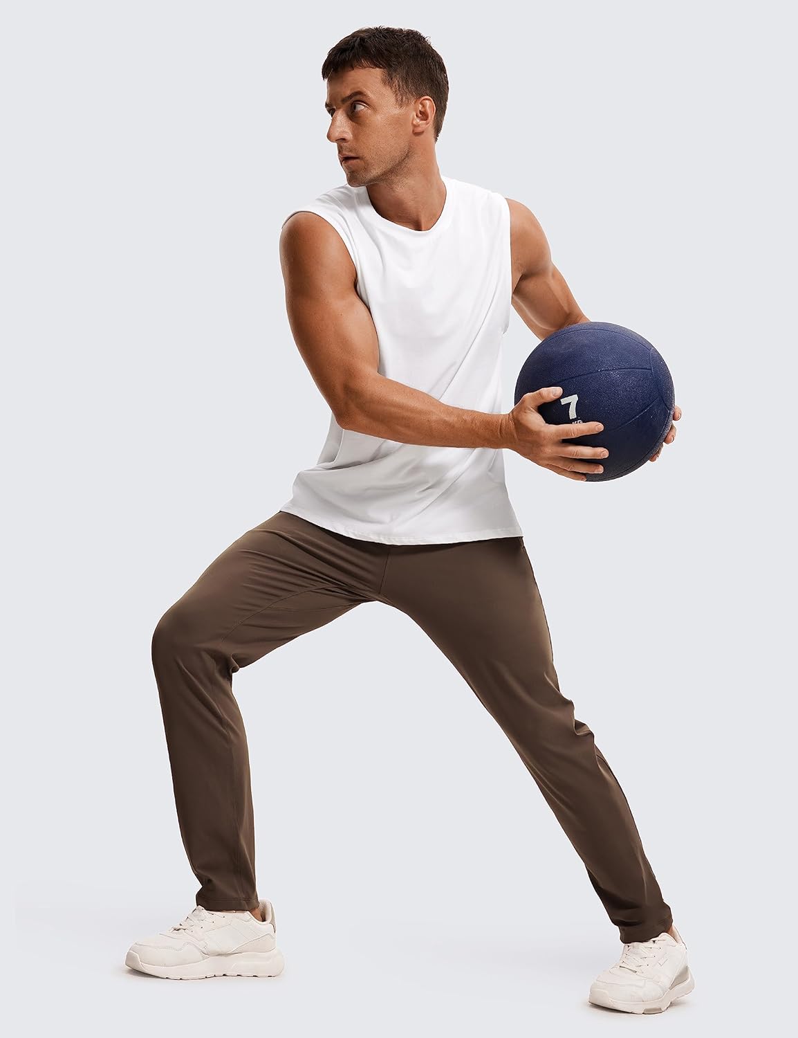 CRZ YOGA 4Way Stretch Athletic Pants for Men 30quot Workout Lounge Casual Work Jogger Pants with Zip PocketDark Olive Brown