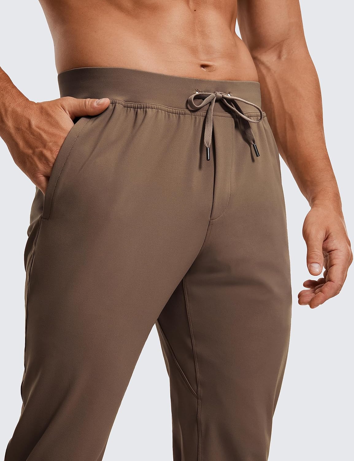 CRZ YOGA 4Way Stretch Athletic Pants for Men 30quot Workout Lounge Casual Work Jogger Pants with Zip PocketDark Olive Brown