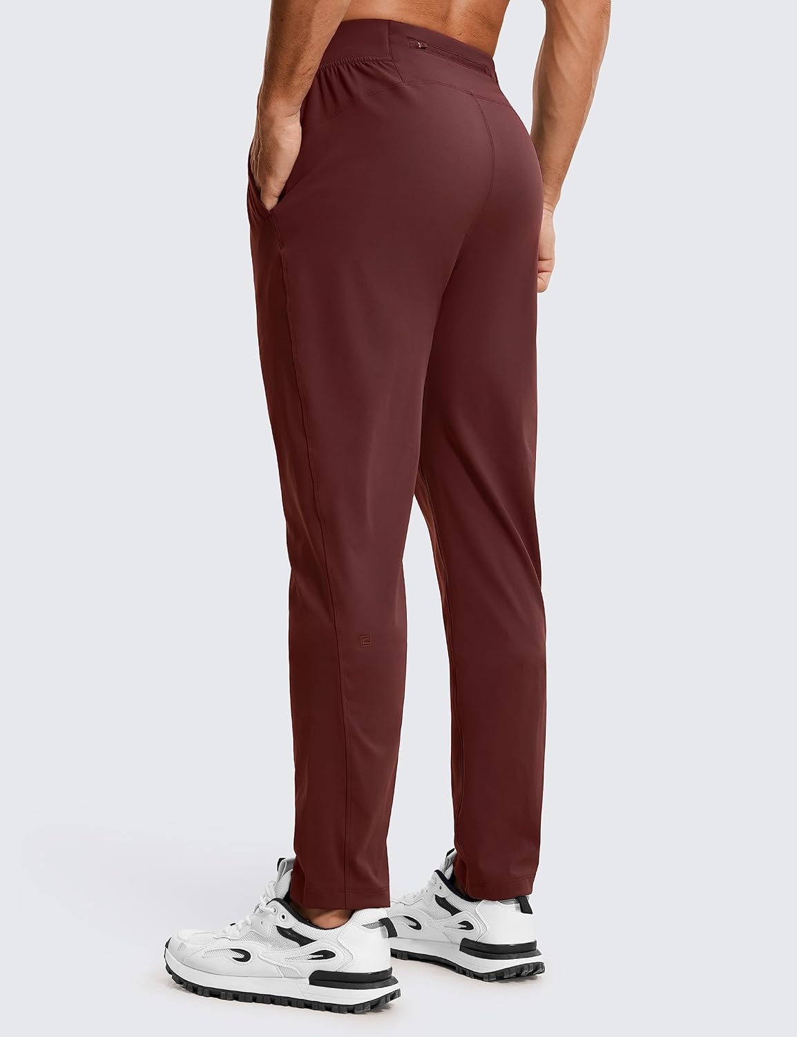 CRZ YOGA 4Way Stretch Athletic Pants for Men 30quot Workout Lounge Casual Work Jogger Pants with Zip PocketDark Red