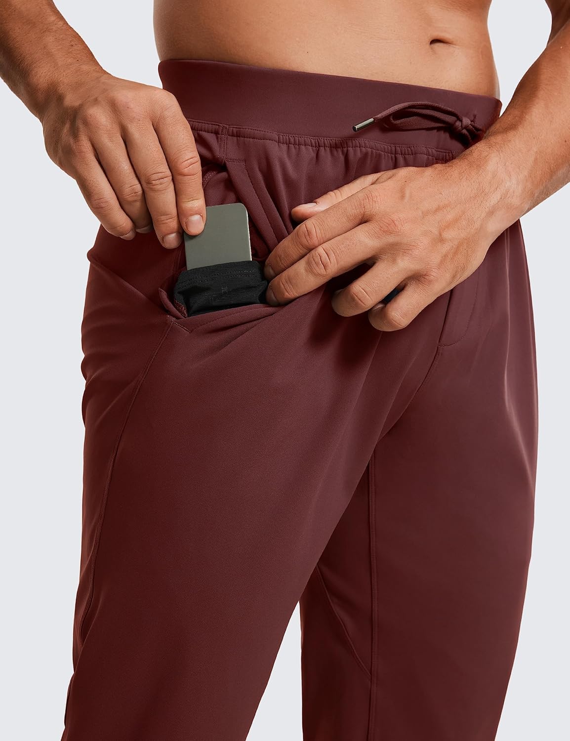 CRZ YOGA 4Way Stretch Athletic Pants for Men 30quot Workout Lounge Casual Work Jogger Pants with Zip PocketDark Red