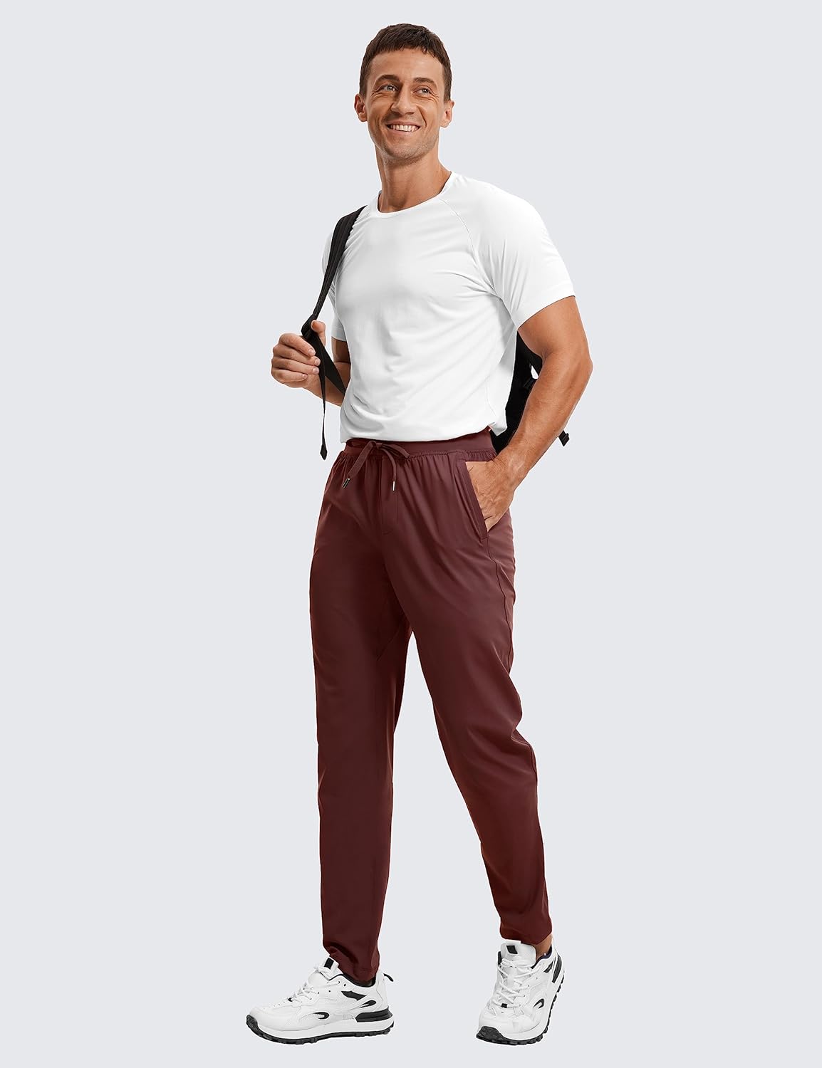 CRZ YOGA 4Way Stretch Athletic Pants for Men 30quot Workout Lounge Casual Work Jogger Pants with Zip PocketDark Red