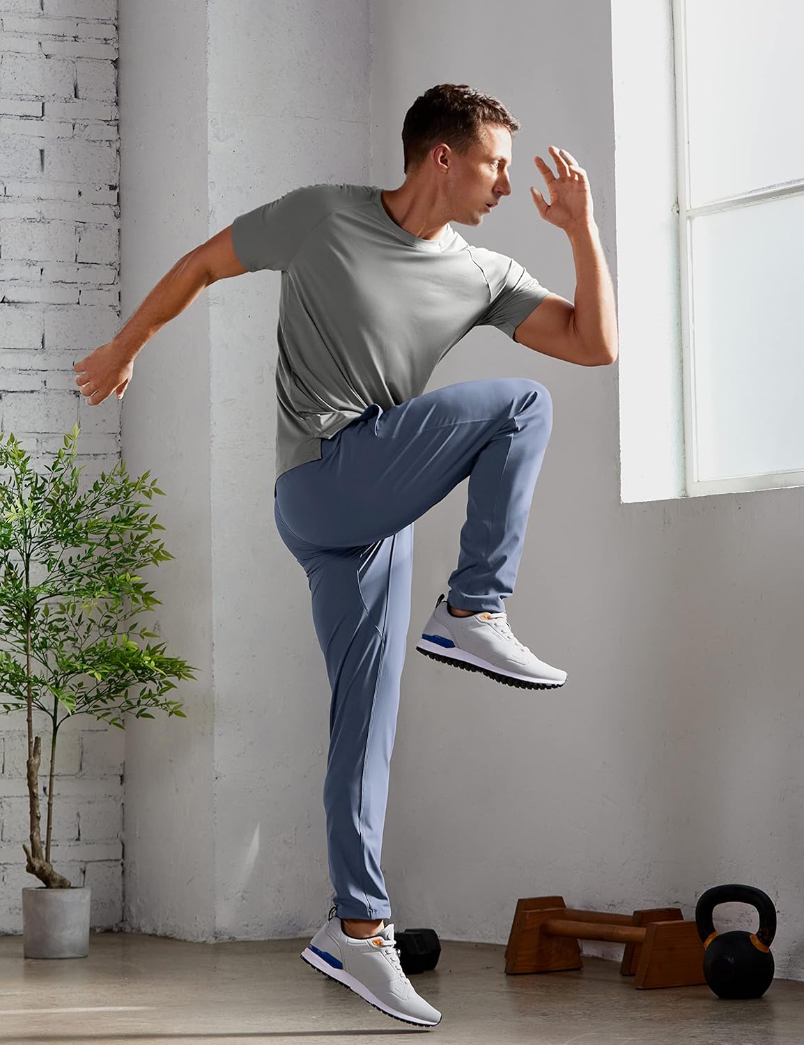 CRZ YOGA 4Way Stretch Athletic Pants for Men 30quot Workout Lounge Casual Work Jogger Pants with Zip PocketElectric Blue