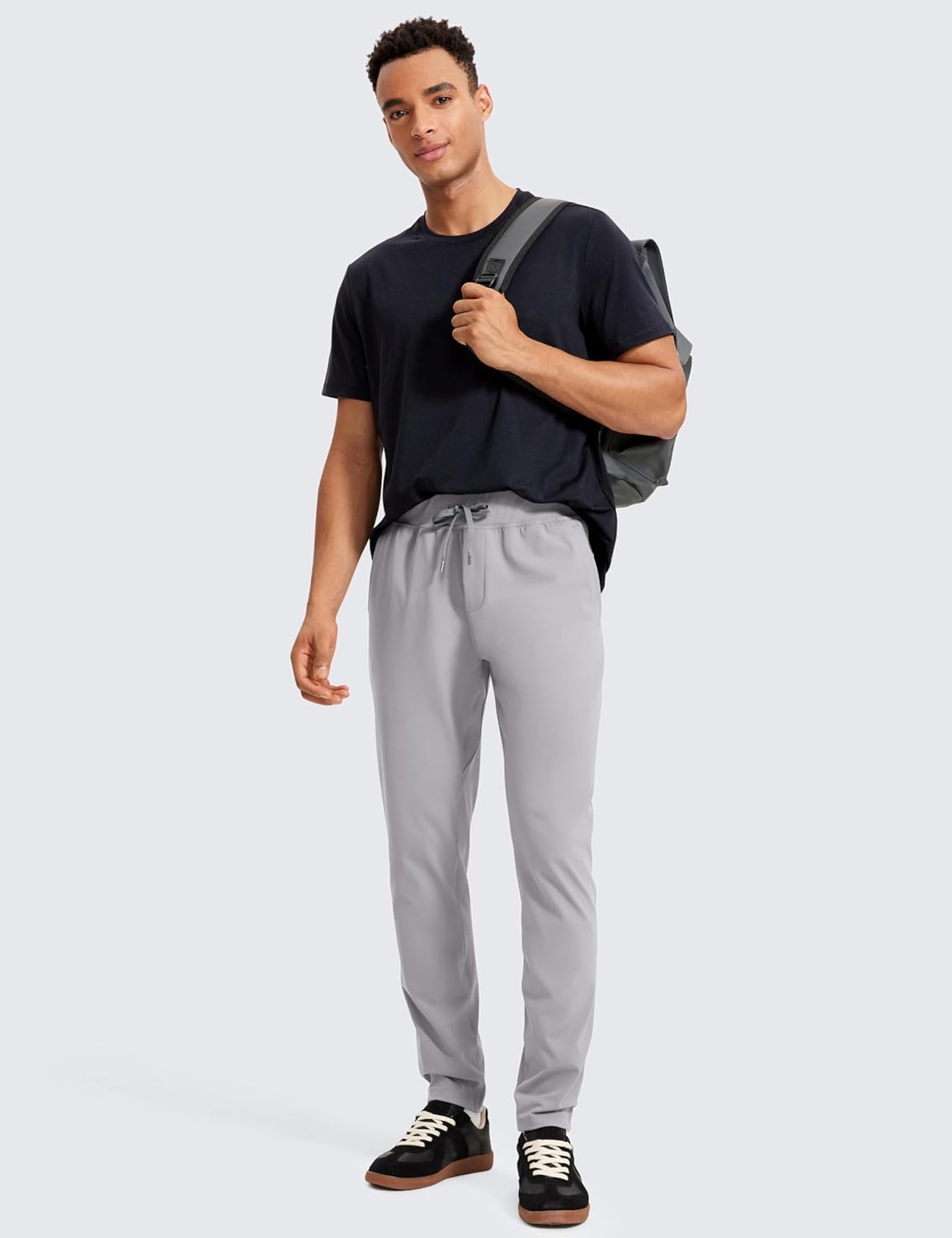 CRZ YOGA 4Way Stretch Athletic Pants for Men 30quot Workout Lounge Casual Work Jogger Pants with Zip PocketGull Gray