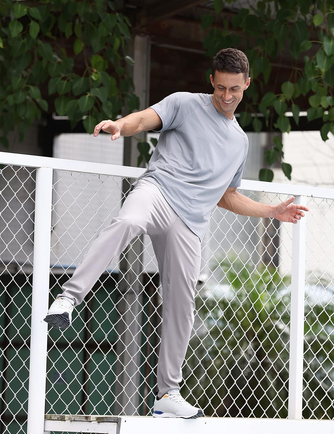 CRZ YOGA 4Way Stretch Athletic Pants for Men 30quot Workout Lounge Casual Work Jogger Pants with Zip PocketGull Gray