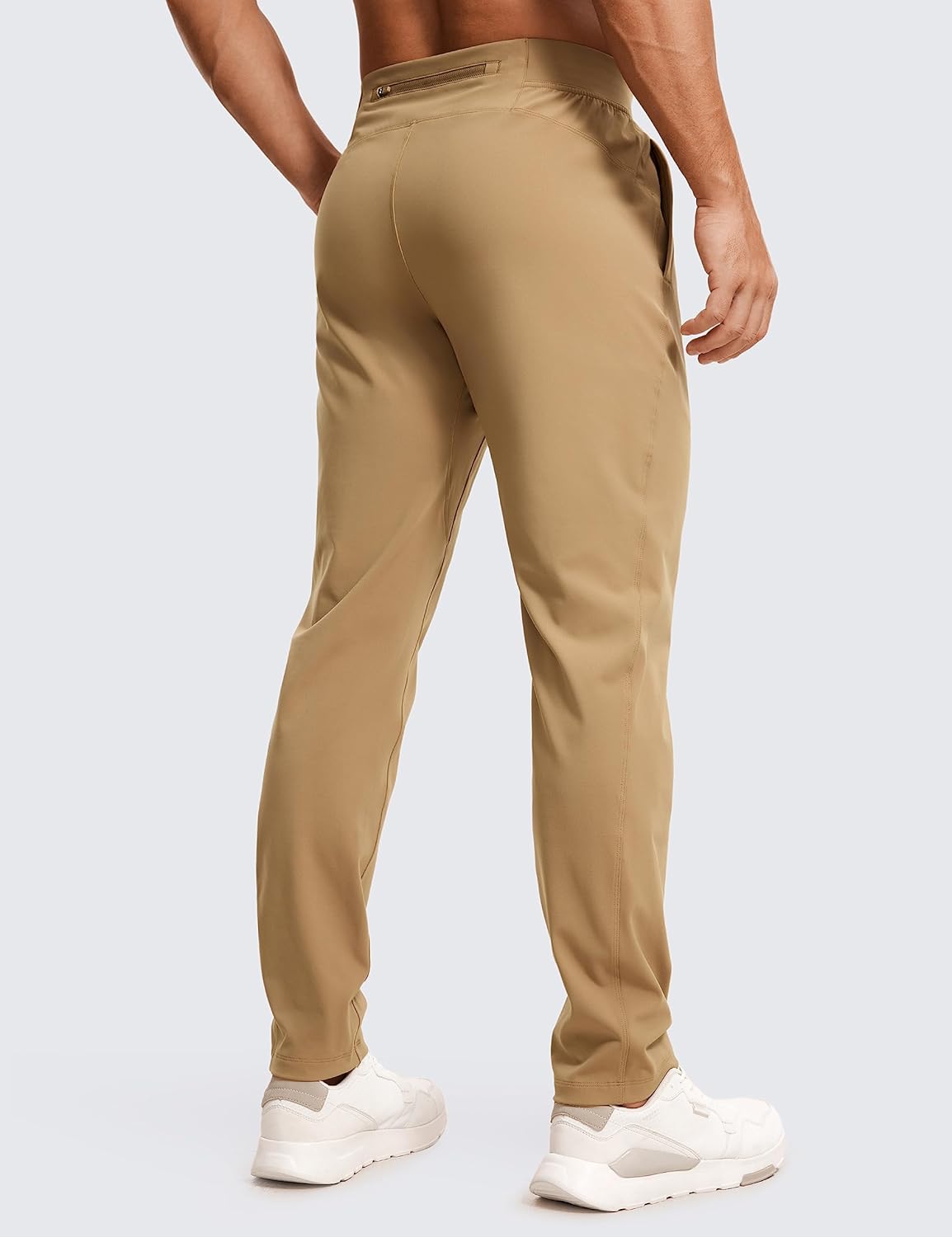 CRZ YOGA 4Way Stretch Athletic Pants for Men 30quot Workout Lounge Casual Work Jogger Pants with Zip PocketKhaki Sand