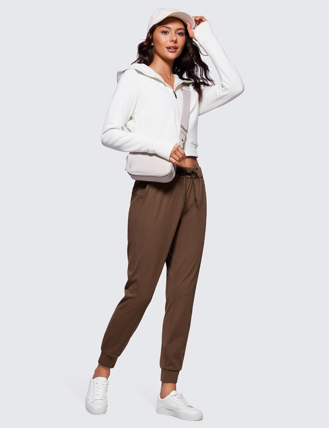 CRZ YOGA 4Way Stretch Workout Joggers for Women 28quot  Casual Travel Pants Lounge Athletic Joggers with PocketsCoffee Brown