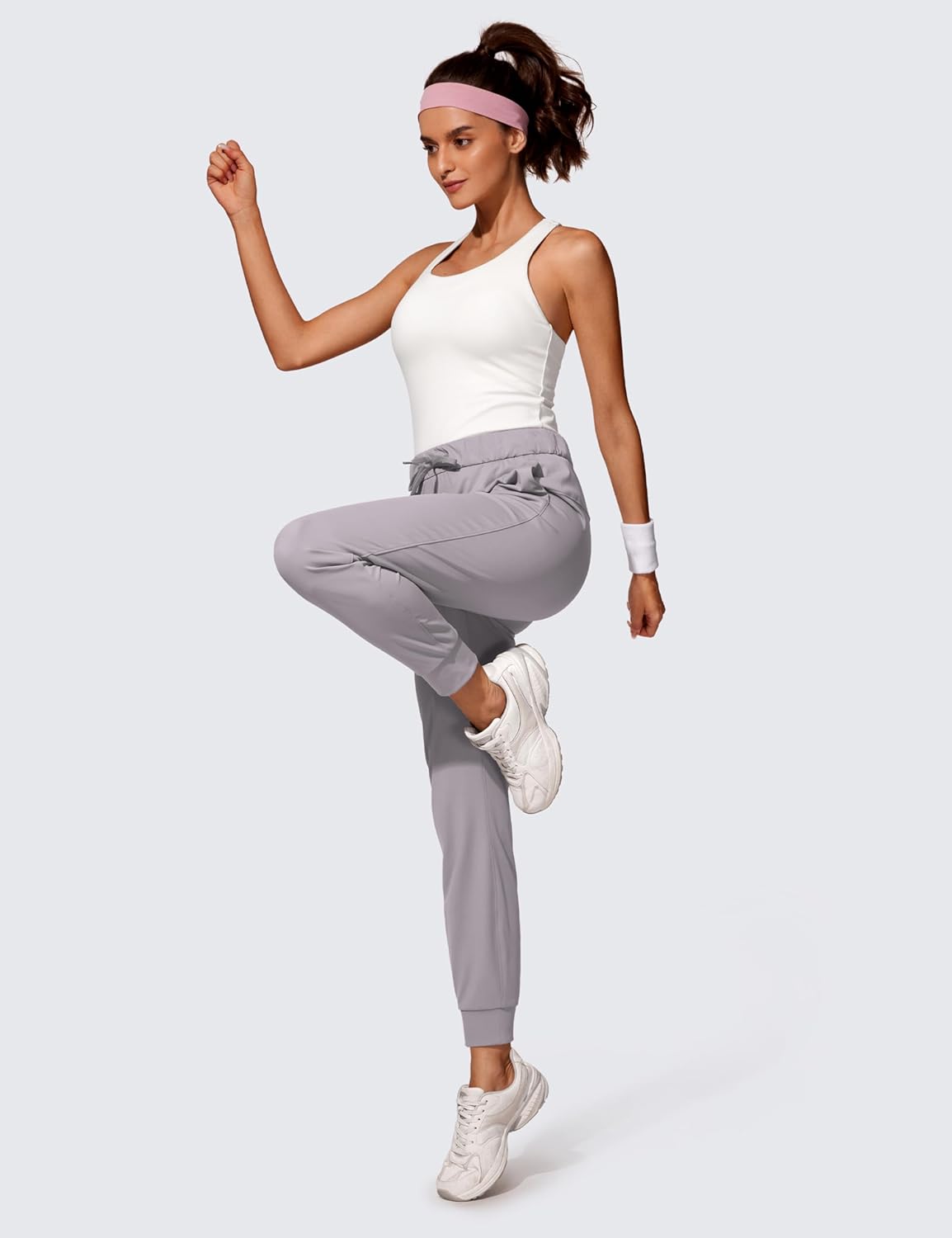 CRZ YOGA 4Way Stretch Workout Joggers for Women 28quot  Casual Travel Pants Lounge Athletic Joggers with PocketsGull Gray