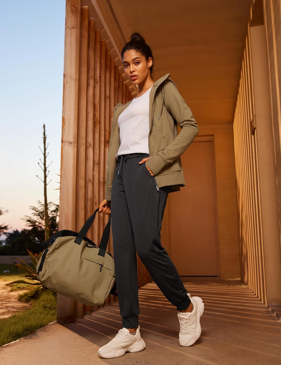 CRZ YOGA 4Way Stretch Workout Joggers for Women 28quot  Casual Travel Pants Lounge Athletic Joggers with PocketsInk Gray