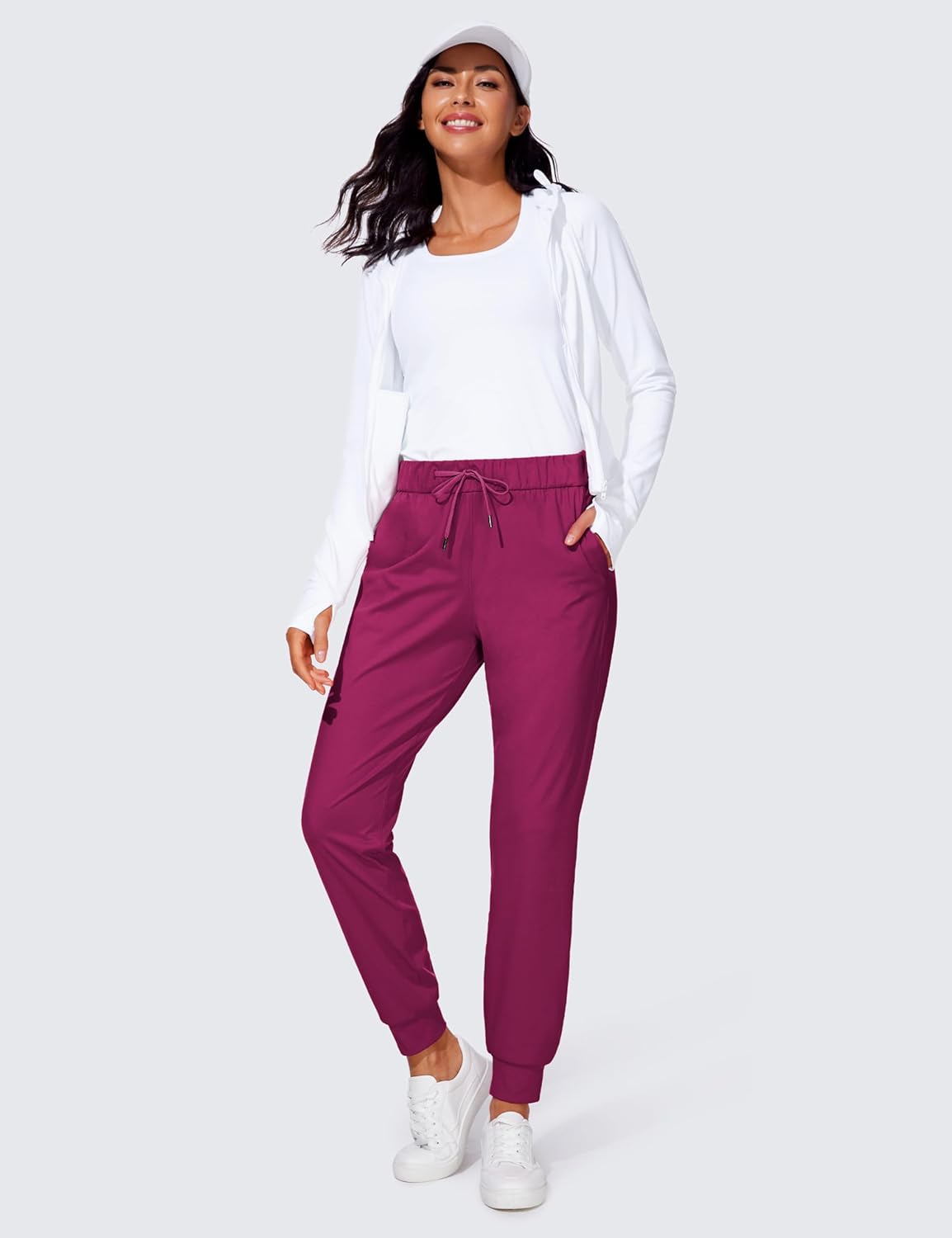 CRZ YOGA 4Way Stretch Workout Joggers for Women 28quot  Casual Travel Pants Lounge Athletic Joggers with PocketsMagenta Purple